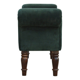 Ivy Bedroom Bench Emerald Green Velvet Scroll Arms Turned Dark Walnut Legs
