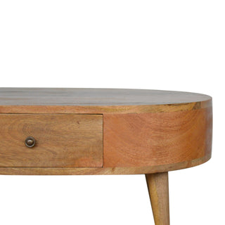 Cora Oval Coffee Table Solid Mango Wood Barrel Body Brass Knob Drawer