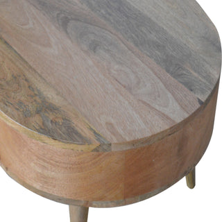 Cora Oval Coffee Table Solid Mango Wood Barrel Body Brass Knob Drawer