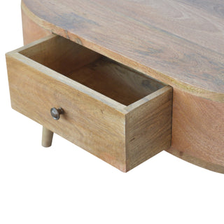 Cora Oval Coffee Table Solid Mango Wood Barrel Body Brass Knob Drawer