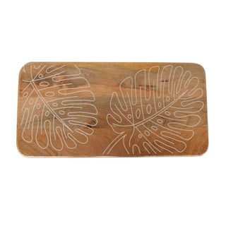 Fern Hallway Bench Solid Mango Wood Botanical Leaf Resin Inlay Tapered Oak Legs