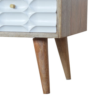 Neve Media Unit White Carved Drawer Fronts Open Shelf