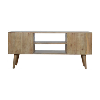 Neve Media Unit White Carved Drawer Fronts Open Shelf