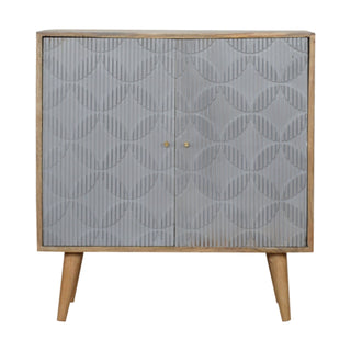 Rivène Small Sideboard Cabinet with Grey Carved Circle Doors and Tapered Legs
