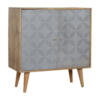 Rivène Small Sideboard Cabinet with Grey Carved Circle Doors and Tapered Legs