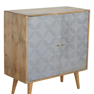 Rivène Small Sideboard Cabinet with Grey Carved Circle Doors and Tapered Legs