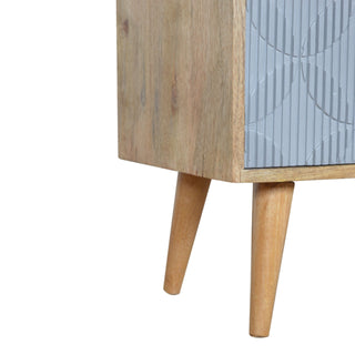 Rivène Small Sideboard Cabinet with Grey Carved Circle Doors and Tapered Legs