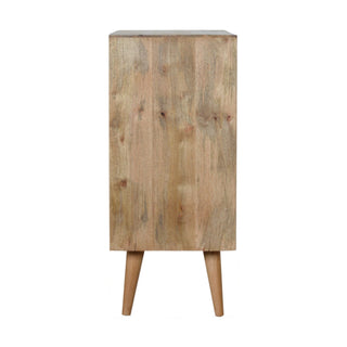 Rivène Small Sideboard Cabinet with Grey Carved Circle Doors and Tapered Legs