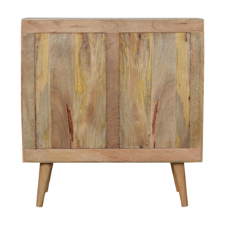 Rivène Small Sideboard Cabinet with Grey Carved Circle Doors and Tapered Legs