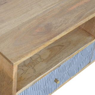 Dune Media Unit Oak & Grey Painted Ripple-Carved Drawer Fronts Twin Open Slots with Nordic Legs