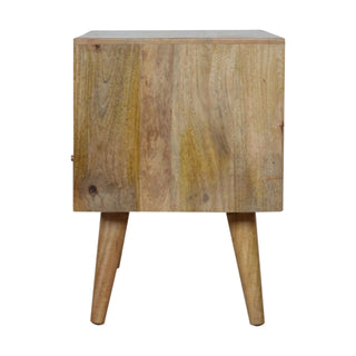 Dune Media Unit Oak & Grey Painted Ripple-Carved Drawer Fronts Twin Open Slots with Nordic Legs