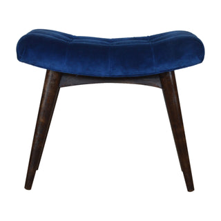 Indra Upholstered Bench Royal Blue Velvet Button Tufted Curved Saddle Seat