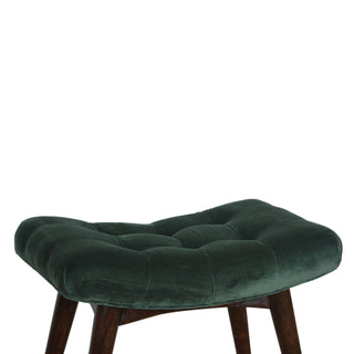 Juniper Upholstered Bench Emerald Green Velvet Button Tufted Curved Saddle Compact Nordic Legs