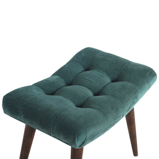 Juniper Upholstered Bench Emerald Green Velvet Button Tufted Curved Saddle Compact Nordic Legs