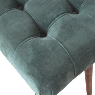 Juniper Upholstered Bench Emerald Green Velvet Button Tufted Curved Saddle Compact Nordic Legs