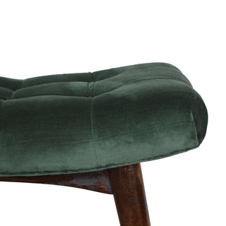 Juniper Upholstered Bench Emerald Green Velvet Button Tufted Curved Saddle Compact Nordic Legs