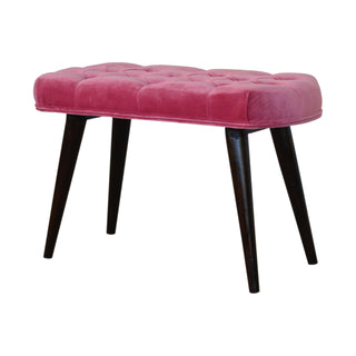 Petal Upholstered Bench Dusty Rose Velvet Deep Button Tufted Compact Nordic Legs