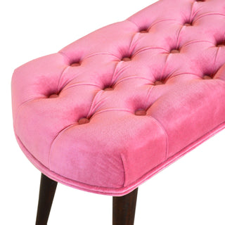 Petal Upholstered Bench Dusty Rose Velvet Deep Button Tufted Compact Nordic Legs