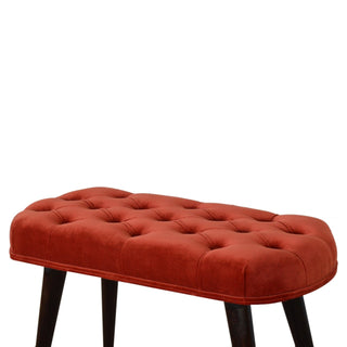 Ember Upholstered Bench Brick Red Velvet Deep Button Tufted Compact Nordic Legs