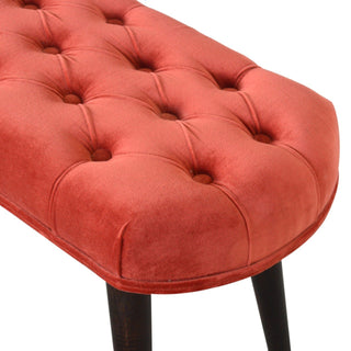 Ember Upholstered Bench Brick Red Velvet Deep Button Tufted Compact Nordic Legs