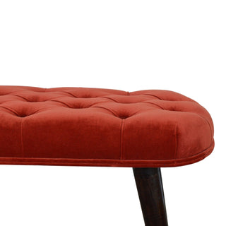 Ember Upholstered Bench Brick Red Velvet Deep Button Tufted Compact Nordic Legs