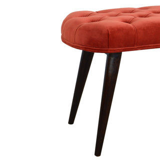 Ember Upholstered Bench Brick Red Velvet Deep Button Tufted Compact Nordic Legs
