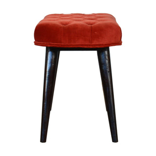 Ember Upholstered Bench Brick Red Velvet Deep Button Tufted Compact Nordic Legs