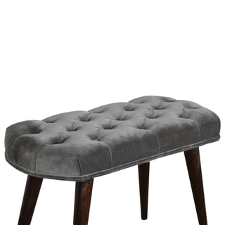 Slate Upholstered Bench Grey Velvet Deep Button Tufted Compact Rectangular Nordic Legs