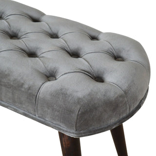Slate Upholstered Bench Grey Velvet Deep Button Tufted Compact Rectangular Nordic Legs