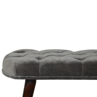 Slate Upholstered Bench Grey Velvet Deep Button Tufted Compact Rectangular Nordic Legs