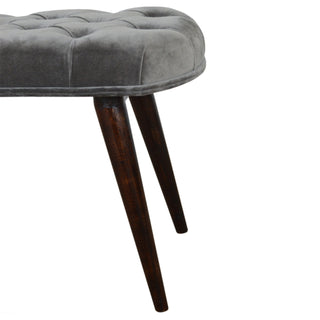 Slate Upholstered Bench Grey Velvet Deep Button Tufted Compact Rectangular Nordic Legs