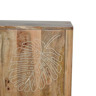 Folia Sideboard Cabinet White Resin Botanical Leaf Embossed Raw Oak Twin-Door