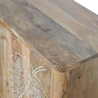 Folia Sideboard Cabinet White Resin Botanical Leaf Embossed Raw Oak Twin-Door