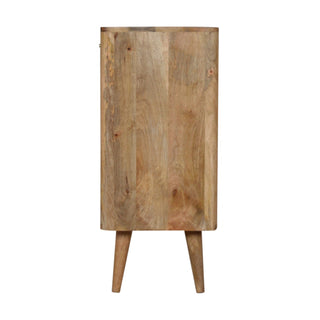 Folia Sideboard Cabinet White Resin Botanical Leaf Embossed Raw Oak Twin-Door
