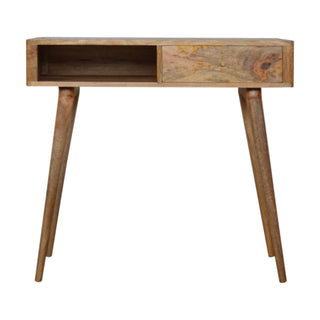 Fern Writing Desk Mango Wood Resin Leaf Embossed Top With Flush Drawer