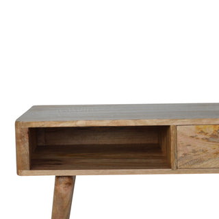 Fern Writing Desk Mango Wood Resin Leaf Embossed Top With Flush Drawer