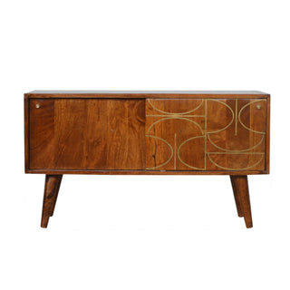 Aurelia Sideboard Cabinet with Gold Abstract Inlay Sliding Doors and Tapered Legs
