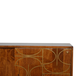 Aurelia Sideboard Cabinet with Gold Abstract Inlay Sliding Doors and Tapered Legs