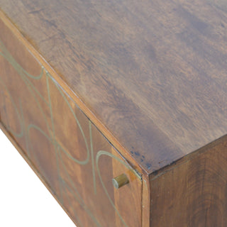 Aurelia Sideboard Cabinet with Gold Abstract Inlay Sliding Doors and Tapered Legs
