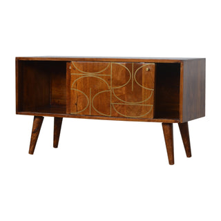 Aurelia Sideboard Cabinet with Gold Abstract Inlay Sliding Doors and Tapered Legs