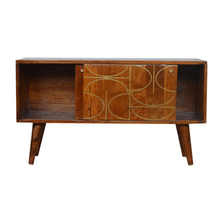 Aurelia Sideboard Cabinet with Gold Abstract Inlay Sliding Doors and Tapered Legs