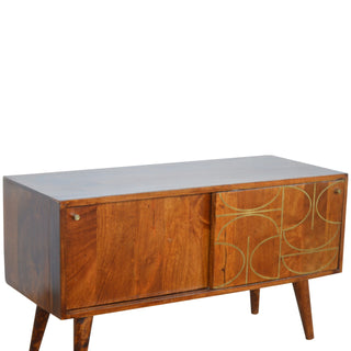 Aurelia Sideboard Cabinet with Gold Abstract Inlay Sliding Doors and Tapered Legs