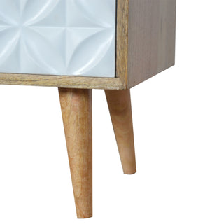 Pearl Media Unit Oak & White Hand-Painted Diamond-Carved Drawer Fronts with Nordic Tapered Legs