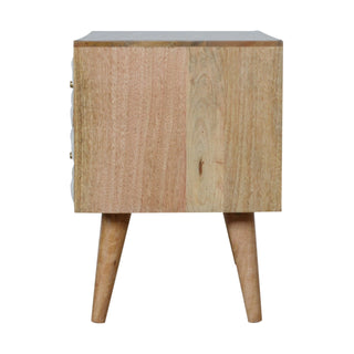 Pearl Media Unit Oak & White Hand-Painted Diamond-Carved Drawer Fronts with Nordic Tapered Legs