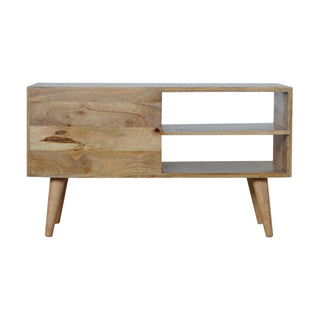 Pearl Media Unit Oak & White Hand-Painted Diamond-Carved Drawer Fronts with Nordic Tapered Legs