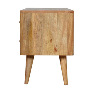 Fern Media Unit Natural Oak Mango Wood Tropical Leaf Resin Embossed Door & Drawer Fronts Nordic Legs