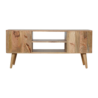 Fern Media Unit Natural Oak Mango Wood Tropical Leaf Resin Embossed Door & Drawer Fronts Nordic Legs