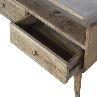 Frost Media Unit Grey-Washed Mango Wood Reverse-Curve Body Twin Drawers with Scandinavian Legs