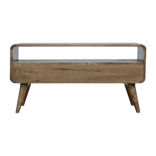 Frost Media Unit Grey-Washed Mango Wood Reverse-Curve Body Twin Drawers with Scandinavian Legs