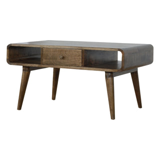 Slate Coffee Table with Drawer Open Loop Ends Mango Wood Grey Washed